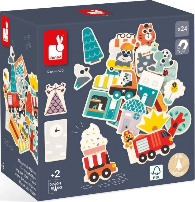JANOD Magneti in legno In città 24 pz