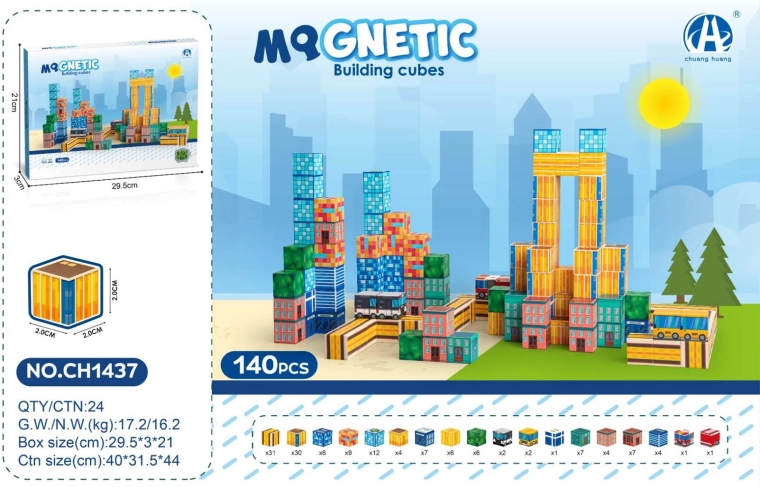 Cubetti magnetici 3D – città, set da 140 pz