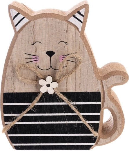 Decorazione in legno gatto beige/nera 12 cm