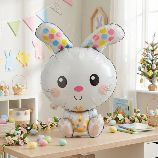 Palloncino pasquale in foil a forma di coniglietto, 78 cm