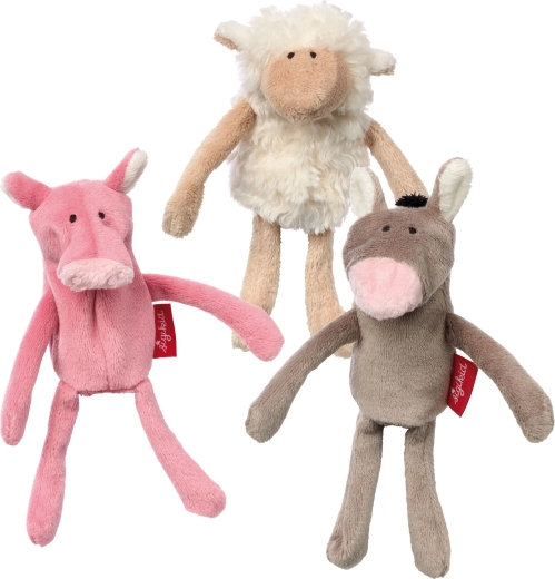 Set di burattini da dito in peluche Sigikid: asinello, maialino e pecorella