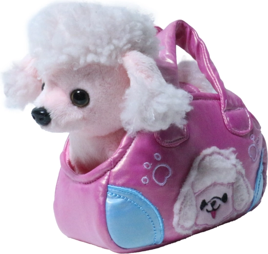 Barboncino rosa di peluche nella borsetta 17 cm