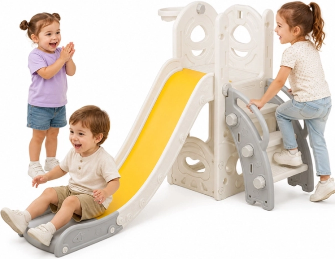 Scivolo per bambini con scaletta e canestro da basket 136 cm