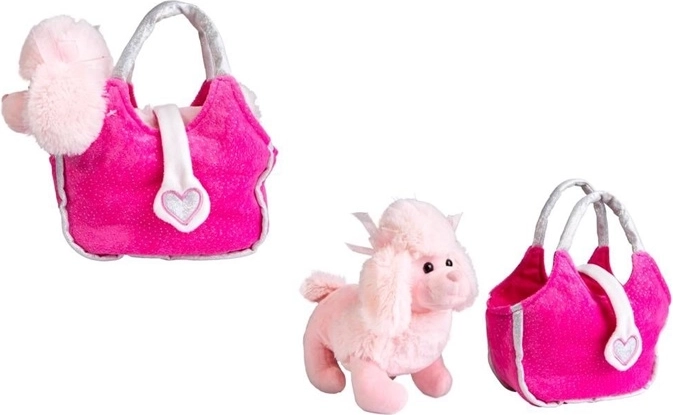 Barboncino di peluche in borsetta rosa