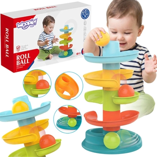Pista per palline Woopie Baby con torre a spirale e 3 palline