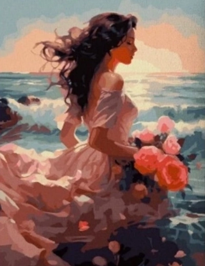 Pittura diamantata – ragazza in rosa 30 × 40 cm