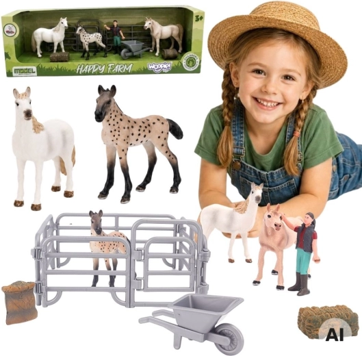 WOOPIE set di personaggi fattoria – cavalli e fattore con accessori (11 pezzi)