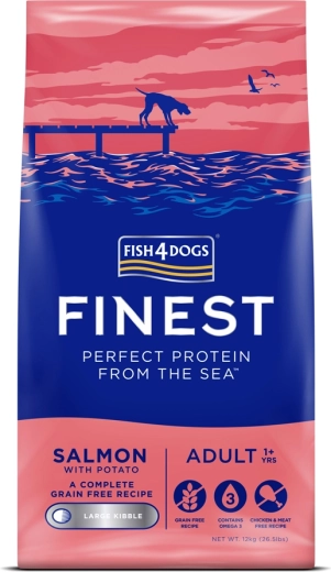 Fish4Dogs crocchette per cani adulti di taglia grande con salmone e patate 12 kg