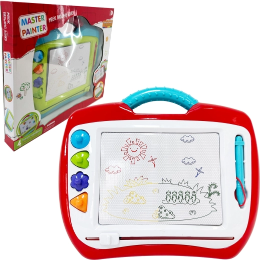 Grande lavagna magnetica da disegno con timbri – colorata