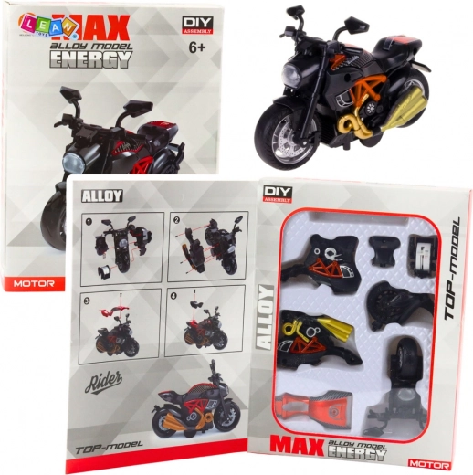 Modello motociclo in metallo da assemblare 1:14 nero‑arancione