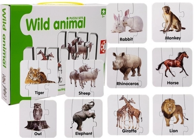 Puzzle educativi – animali selvatici, 10 coppie, vocaboli inglesi