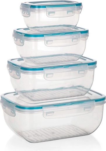 Contenitori ermetici rettangolari per alimenti LEYA – set 4 pz (0,14–2,3 l)