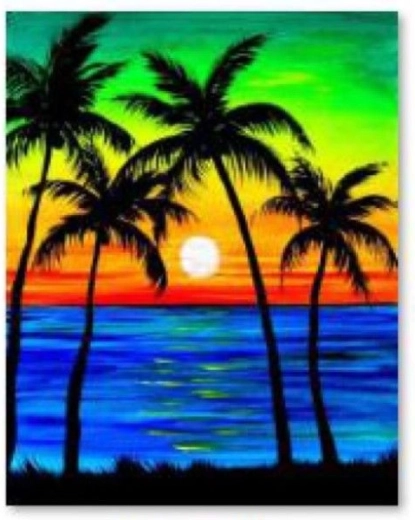 Ricamo con diamanti (diamond painting) palme – tramonto 30 × 40 cm