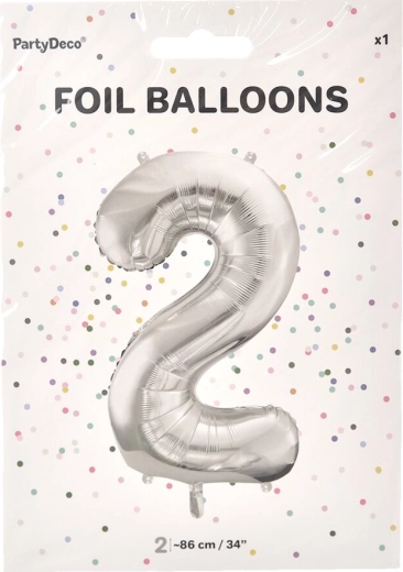 Palloncino in foil numero 2 argento 86 cm