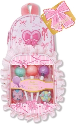 Astuccio rosa Hot Focus con materiale per scrivere