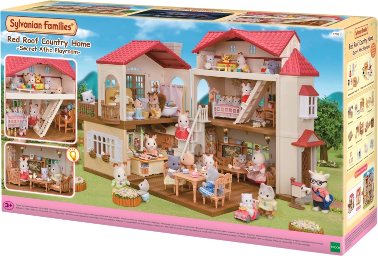 Sylvanian Families casa a due piani con tetto rosso e luci