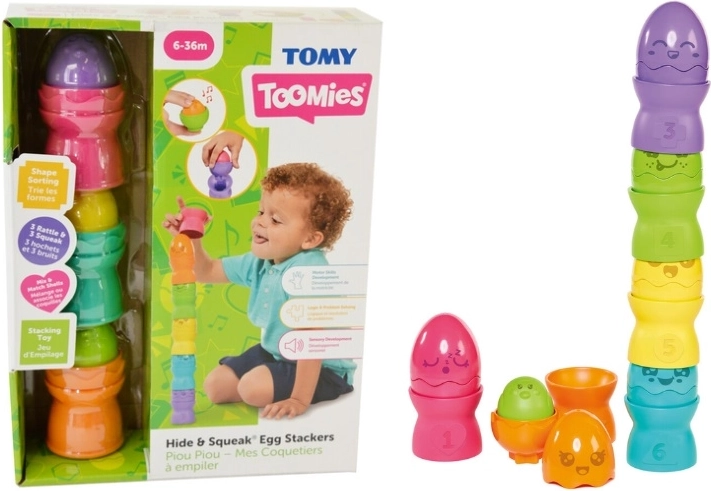 TOMY Toomies piramide impilabile di ovetti hide & squeak