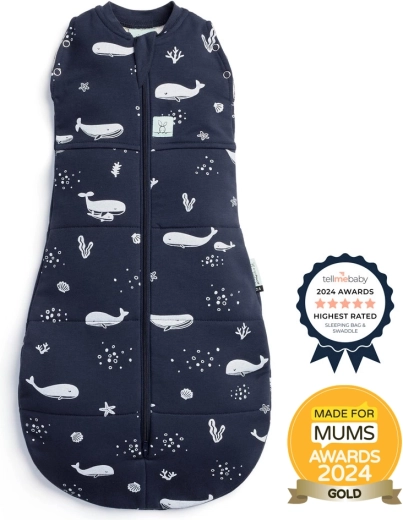 Ergopouch fascia e sacco nanna 2 in 1 Cocoon Whale 0–3 mesi, 3–6 kg, 2,5 TOG