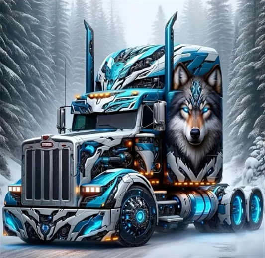 Norimpex pittura con diamanti Camion con lupo in paesaggio invernale 30 × 40 cm
