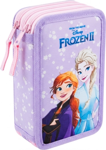 Astuccio scolastico a tre scomparti completo Frozen II Il regno di ghiaccio rosa-viola