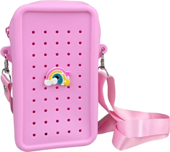 Gifty borsetta crossbody in silicone rosa con pin decorativo