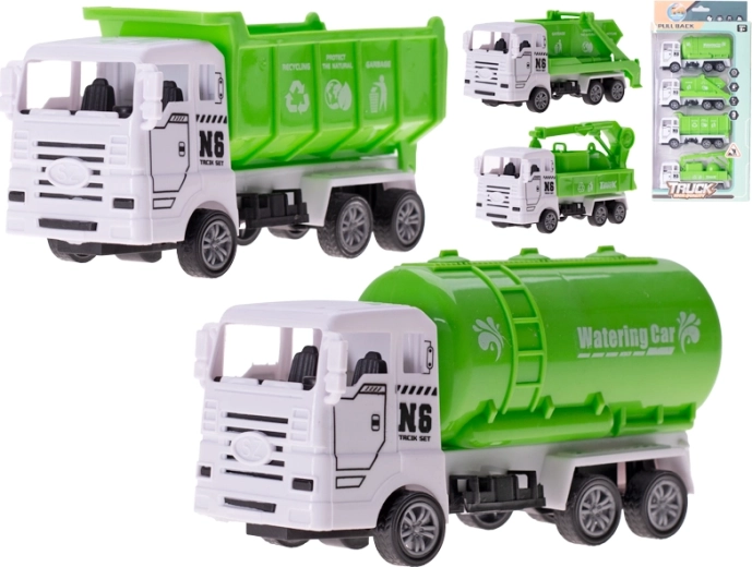 Set di camion della spazzatura con retrocarica 13 cm, 4 pezzi