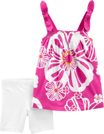 Set estivo da bambina: tunica e leggings corti con fiori viola