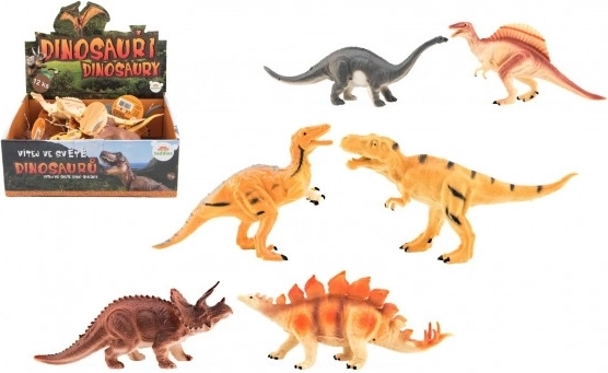 Figure di dinosauri in plastica 16-18 cm con mix di specie, 12 pezzi in scatola