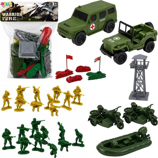 Set militare con soldatini, veicoli e base, 46 pezzi