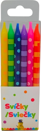 Candeline di compleanno a pois e righe 6 cm, 12 pz
