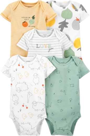 Body neonato Carter's con scollo all’americana e manica corta Veggies neutro, 5 pz, taglia 46