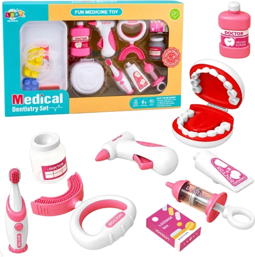 Set dentistico per bambini con spazzolino vibrante rosa – 15 pezzi