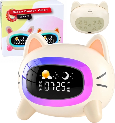 Sveglia per bambini con luce notturna e assistente del sonno a forma di gattino