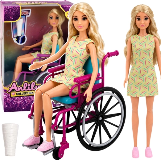 Bambola Anlily in sedia a rotelle con accessori