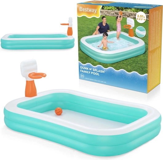 Piscina familiare gonfiabile con canestro Dunk ‘N’ Splash 251 × 168 × 102 cm BESTWAY
