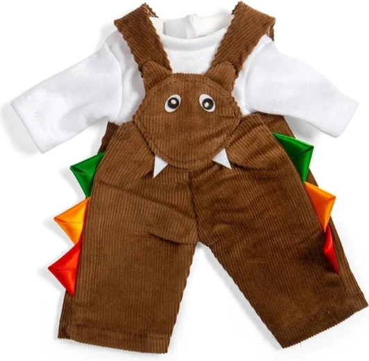 Bigjigs Toys pantaloni marroni in velluto a coste con pettorina e maglietta per bambola 28 cm