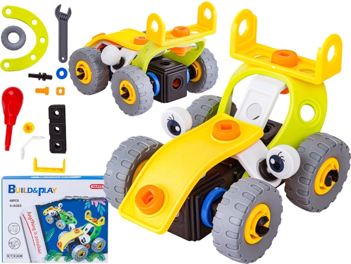 Mattoncini da costruzione elastici 48 pezzi – auto da corsa 2 in 1 da avvitare