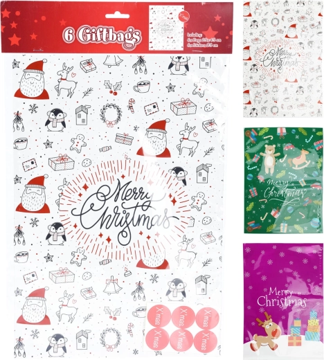 Sacchetti regalo in cellophane con adesivi, mix di colori, decorazione 2 (43 × 29 cm, 6+6 pz)