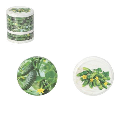 Set di coperchi per conserve 82 mm con motivo cetrioli, 10 pz