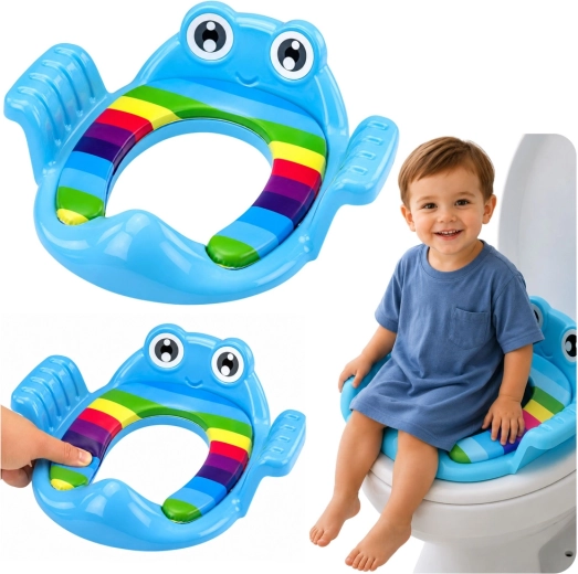 Riduttore WC per bambini con imbottitura morbida e maniglie, blu