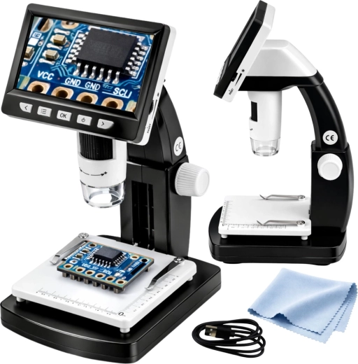 Microscopio digitale LCD 4,3" con illuminazione LED e ingrandimento fino a 1000×