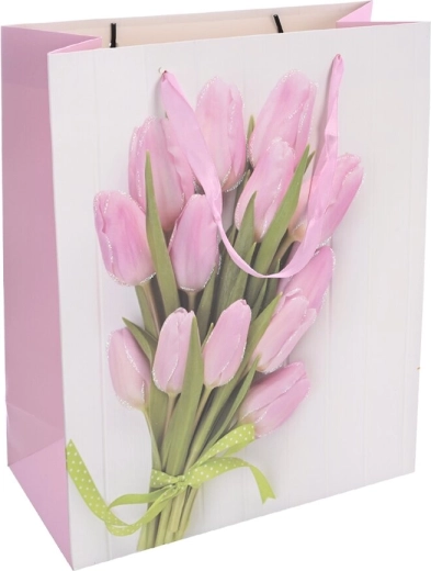 Borsa regalo in carta con motivo di tulipani 26 × 10 × 32 cm