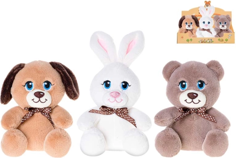 Animaletto di peluche 15 cm con fiocchetto per i più piccoli