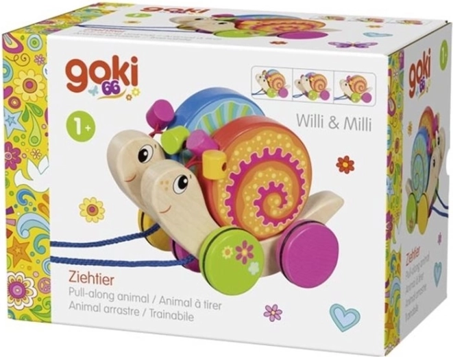 Goki giocattolo in legno da traino lumache Willi e Milli