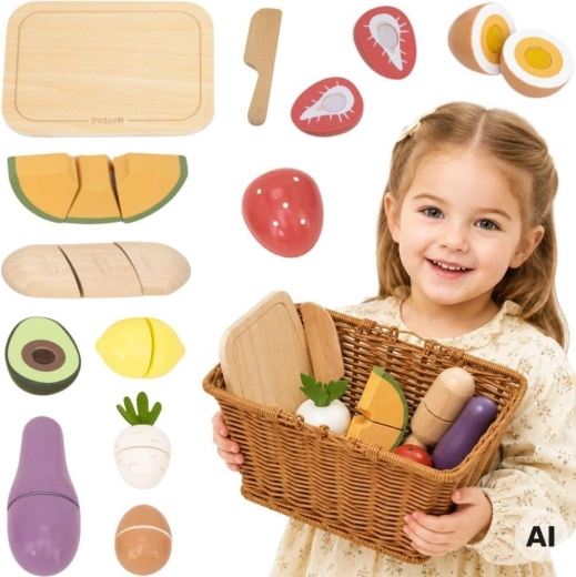 Set in legno per tagliare gli alimenti con cestino