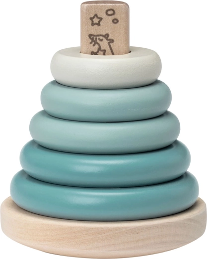 Piramide impilabile in legno Micki con anelli blu