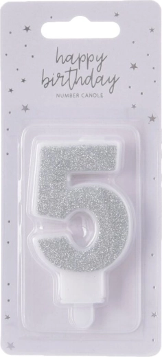 Candelina per torta numero 5 argento 7 cm