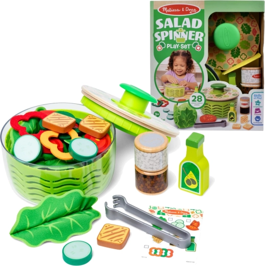 Melissa & Doug set da cucina per bambini per preparare l'insalata con centrifuga, 28 pezzi