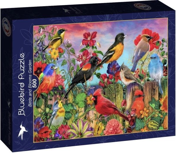 Puzzle Bluebird Uccelli in un giardino fiorito 500 pezzi