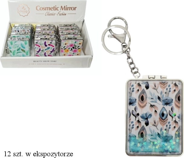 Specchietto tascabile rettangolare per ragazze con ciondolo – piume o motivo floreale
